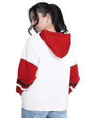 G-iii 4Her by Carl Banks Women's White/Red Chicago Bulls Key Player Oversized Hooded Long Sleeve T-Shirt