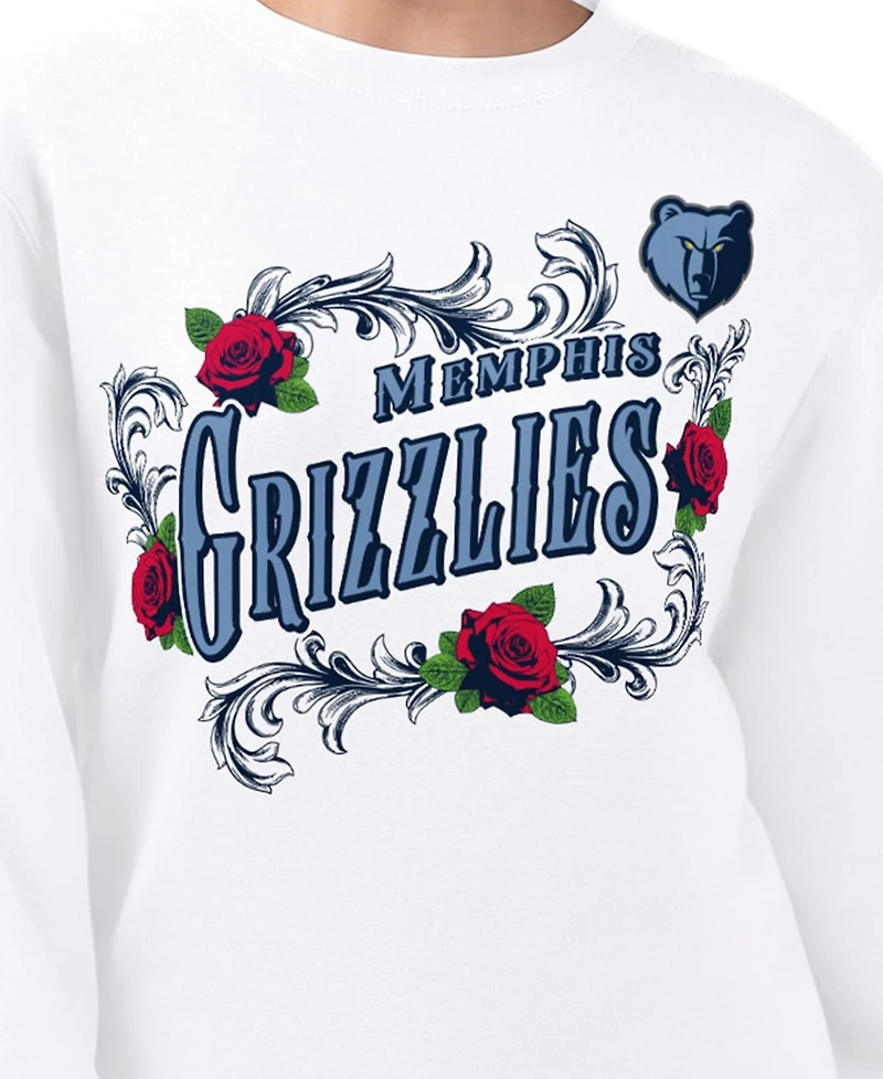 G-iii 4Her by Carl Banks Women's White Memphis Grizzlies Roses Fleece Tri-Blend Sweatshirt
