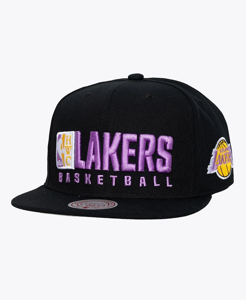 Mitchell & Ness Men's Black Los Angeles Lakers Hardwood Classics Old School Stacked Text Snapback Hat
