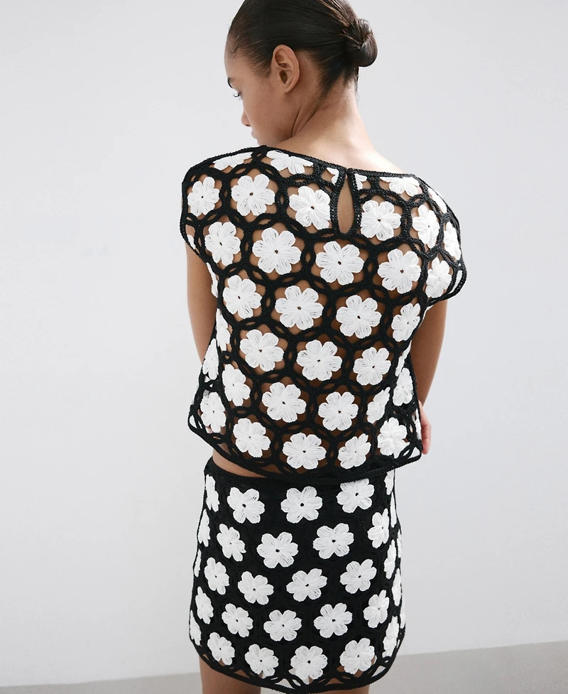 Mango Women's Flowers Crochet Sweater