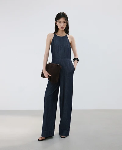 Mango Women's Denim Halter-Neck Jumpsuit