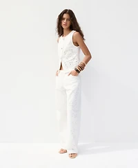 Mango Women's Openwork Embroidery Denim Vest