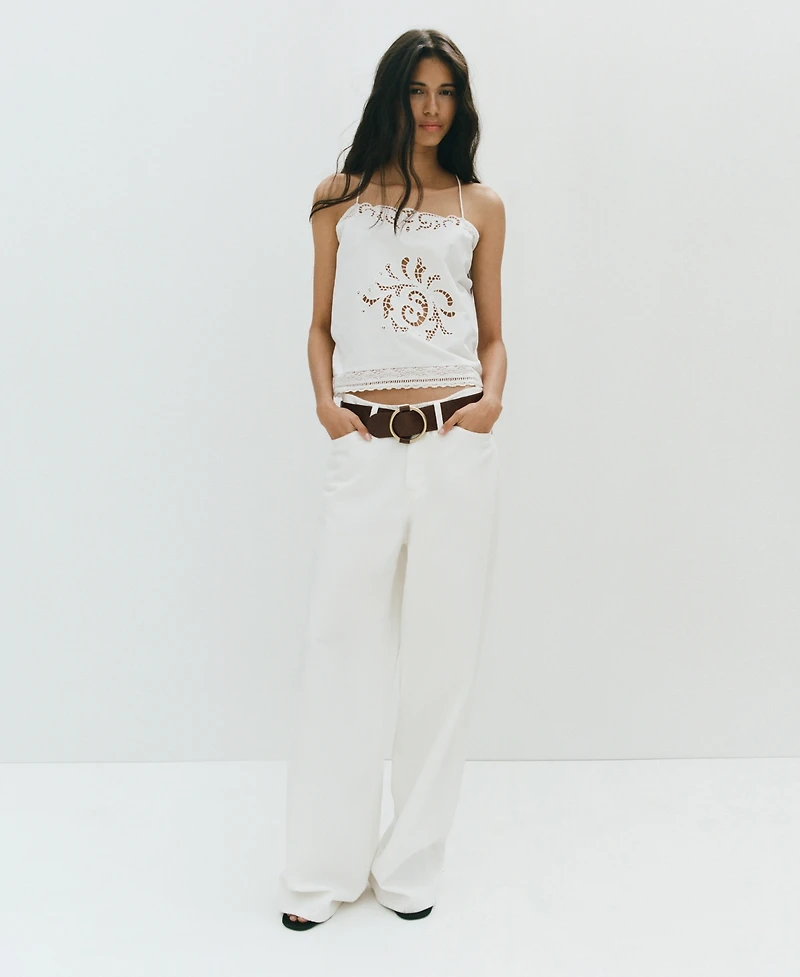 Mango Women's Lace Accents Embroidered Top
