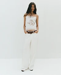 Mango Women's Lace Accents Embroidered Top