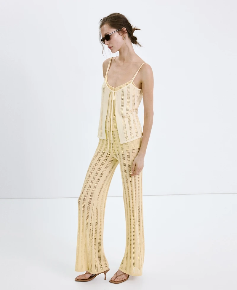 Mango Women's Wide-Leg Lace Knit Pants