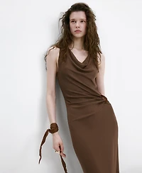 Mango Women's Side Ruching Draped-Neck Dress