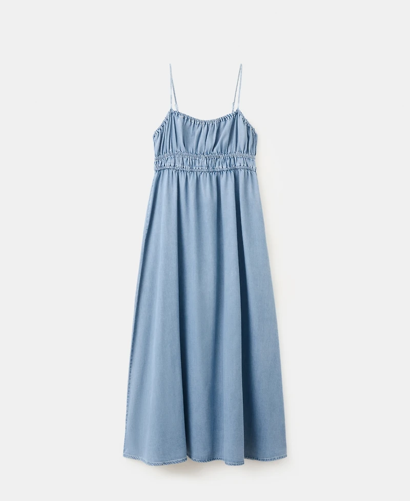 Mango Women's Lyocell Ruched Denim Dress
