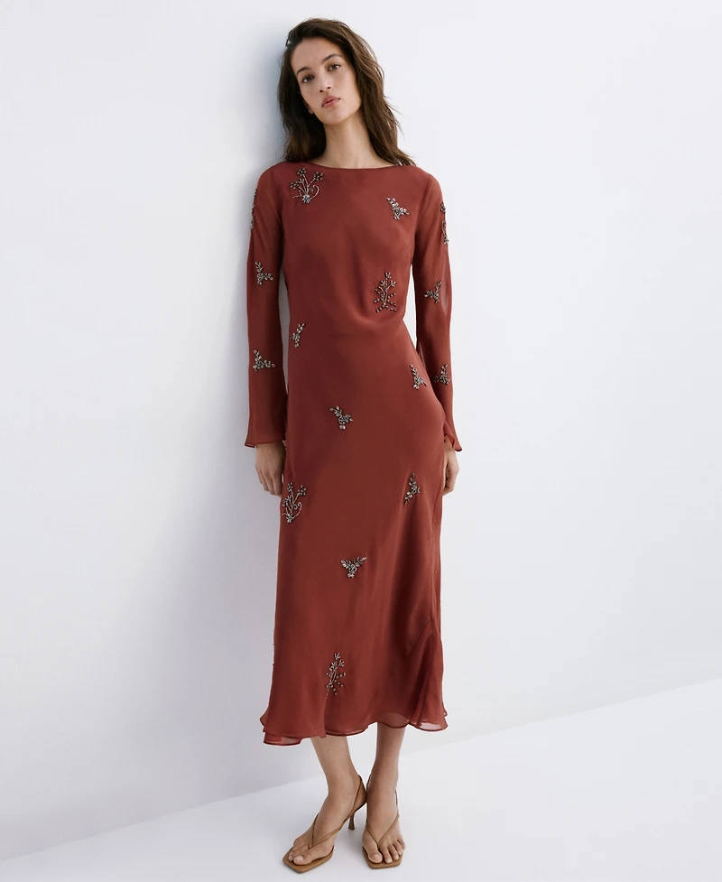 Mango Women's Embroidered Crystal Bell-Sleeve Dress