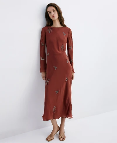 Mango Women's Embroidered Crystal Bell-Sleeve Dress