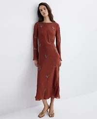 Mango Women's Embroidered Crystal Bell-Sleeve Dress