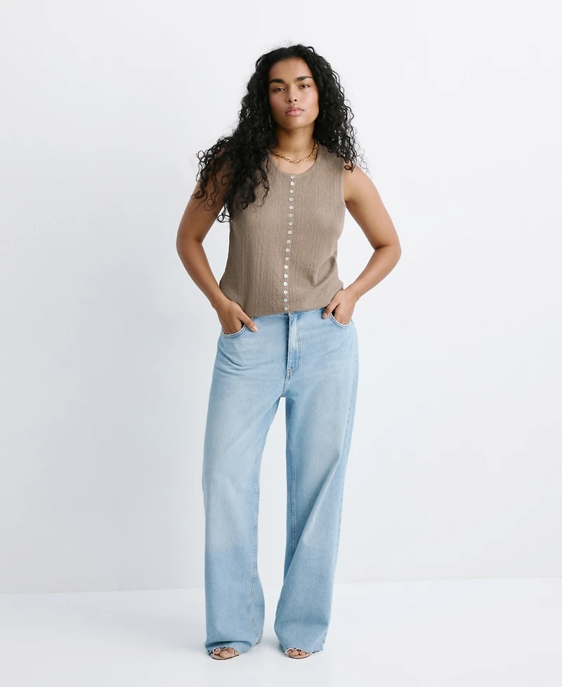 Mango Women's Combined Buttons Textured Top