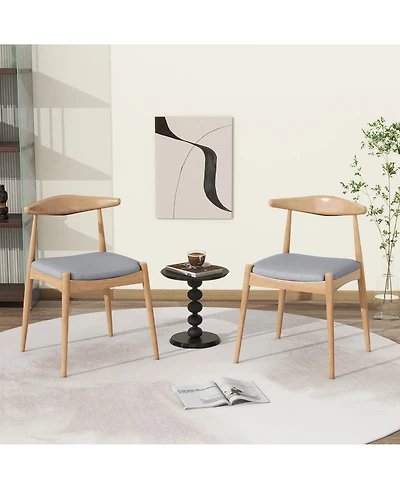 Rainsken Mid-Century Modern Dining Chairs Set of 2 with Curved Backrest, Comfort Cushions and Solid Wood Frame for Kitchen, Room