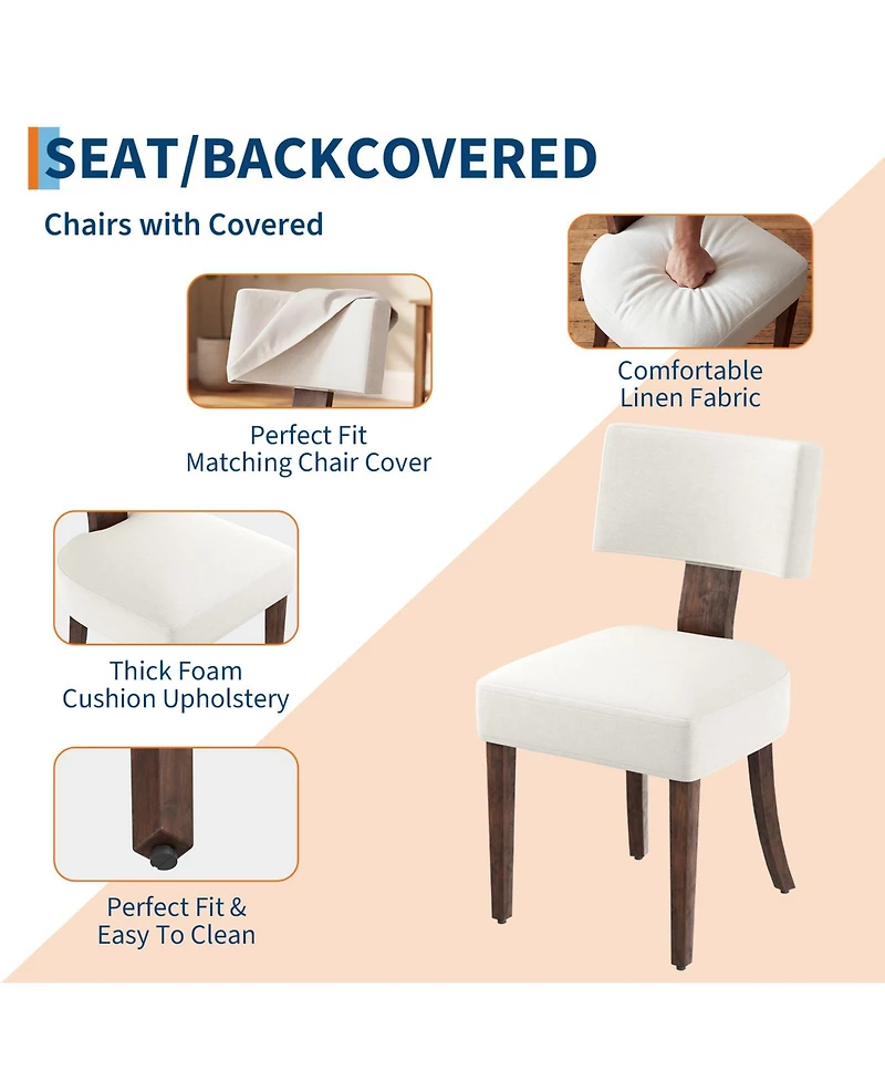 homfan Set of 4 Dining Chairs, 19 Inch Chenille Upholstered Chairs with Curved Back and Brown Wood Legs for Dining Room