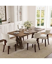 homfan Set of 4 Dining Chairs, 19 Inch Chenille Upholstered Chairs with Curved Back and Brown Wood Legs for Dining Room