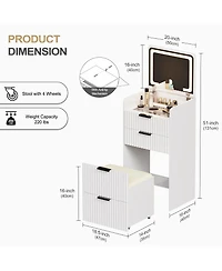 Vlsrka 3-in-1 Flip Top Mirror Vanity Desk, Glass Desktop Dressing Table with 3 Drawers and Padded Stool