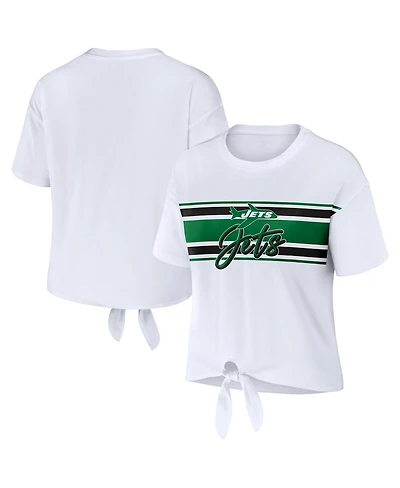 Wear by Erin Andrews Women's White New York Jets Front Tie Retro T-Shirt
