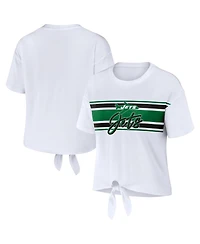 Wear by Erin Andrews Women's White New York Jets Front Tie Retro T-Shirt