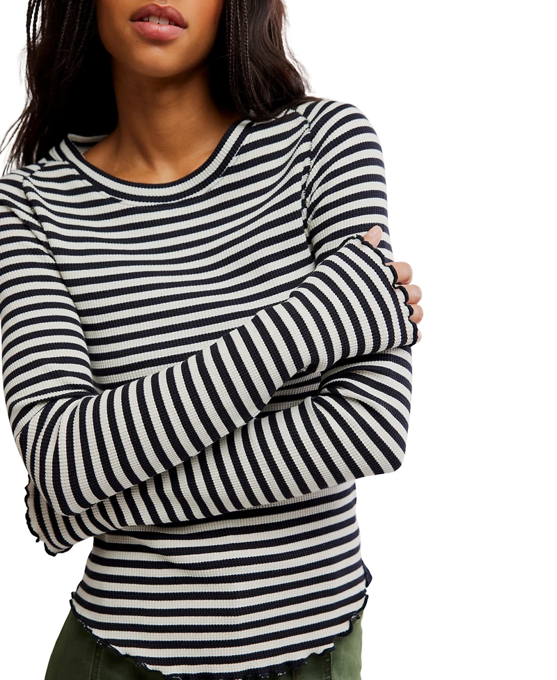Free People Women's We The Easy Does It Long-Sleeve Striped T-Shirt