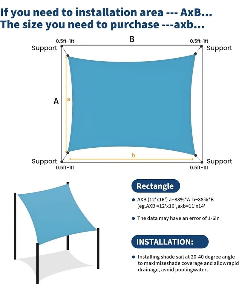 gaomon Sun Shade Sail Shade Cloth, Sunshade for Patio, Backyard, Deck, Garden, Sand