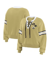 Wear by Erin Andrews Women's Gold Colorado Buffaloes Lace-Up Pullover Sweater