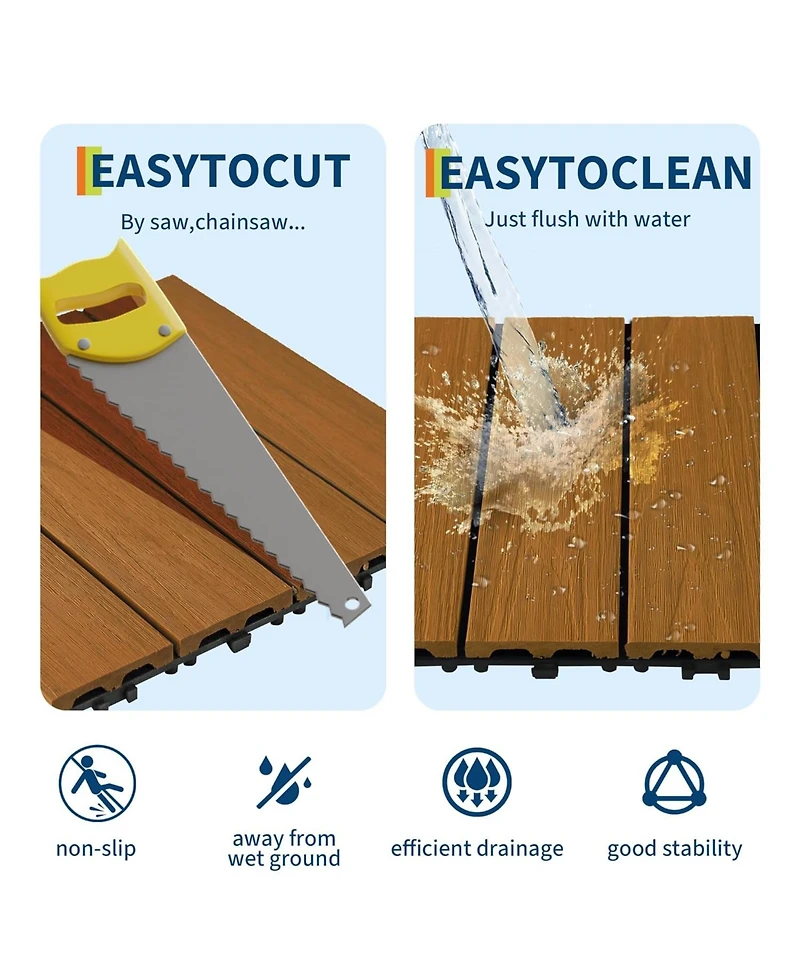 gaomon All-Weather Plastic Wood-Grain Composite Interlock Deck Tiles Flooring