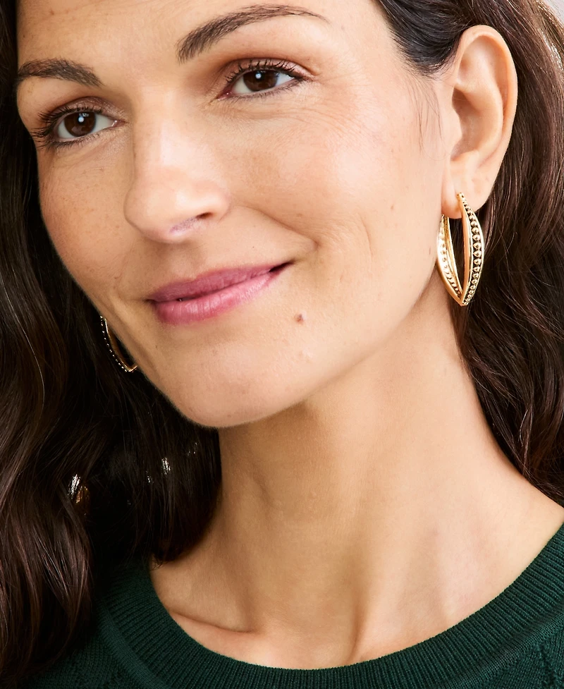 Style & Co Gold-Tone Beaded Oval Hoop Earrings, Macy's Exclusive