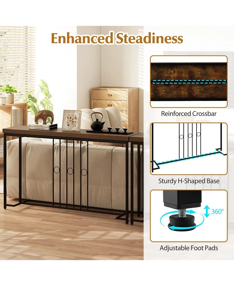 Slickblue Industrial 55" Console Table with Sturdy H-Frame Design