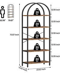 homfan Arched Tall Bookshelf, 5-Tier Industrial Wood and Metal Shelf, Rustic Farmhouse Storage for Home Office