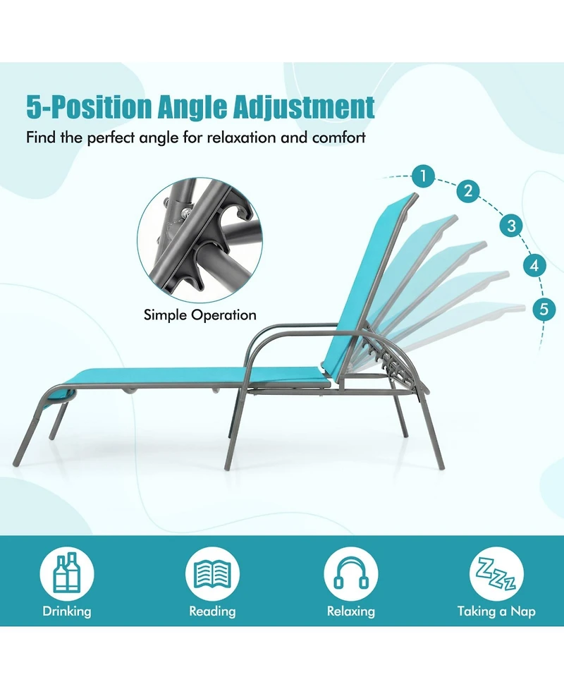 Sugift Folding Patio Chaise Lounge Chair with 5-Position Backrest