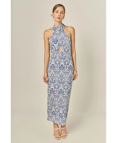 English Factory Women's Printed Halter Cutout Maxi Dress