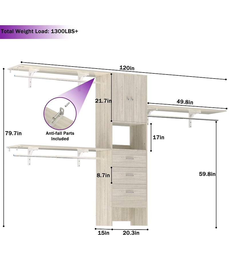 Aheaplus Wooden Closet System with Doors and Drawers