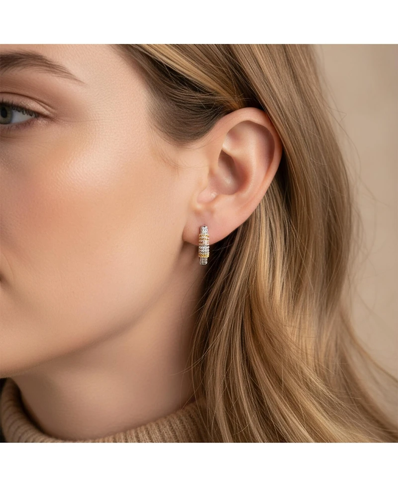 Bling Jewelry Tri-Color Pave Cz Oval Hoop Earrings Rose Gold Silver Plated