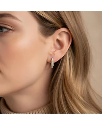 Bling Jewelry Tri-Color Pave Cz Oval Hoop Earrings Rose Gold Silver Plated