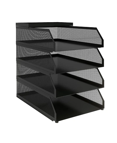 gaomon 4-Tier Stackable Mesh Desk File Organizer, Black Metal Document Tray with Top Shelf, Office Paper Holder for Letters, Folders and Supplies