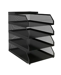 gaomon 4-Tier Stackable Mesh Desk File Organizer, Black Metal Document Tray with Top Shelf, Office Paper Holder for Letters, Folders and Supplies