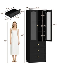 Aheaplus 80" Tall Wooden Pantry Cabinet with Doors and Drawers, Freestanding Kitchen Storage