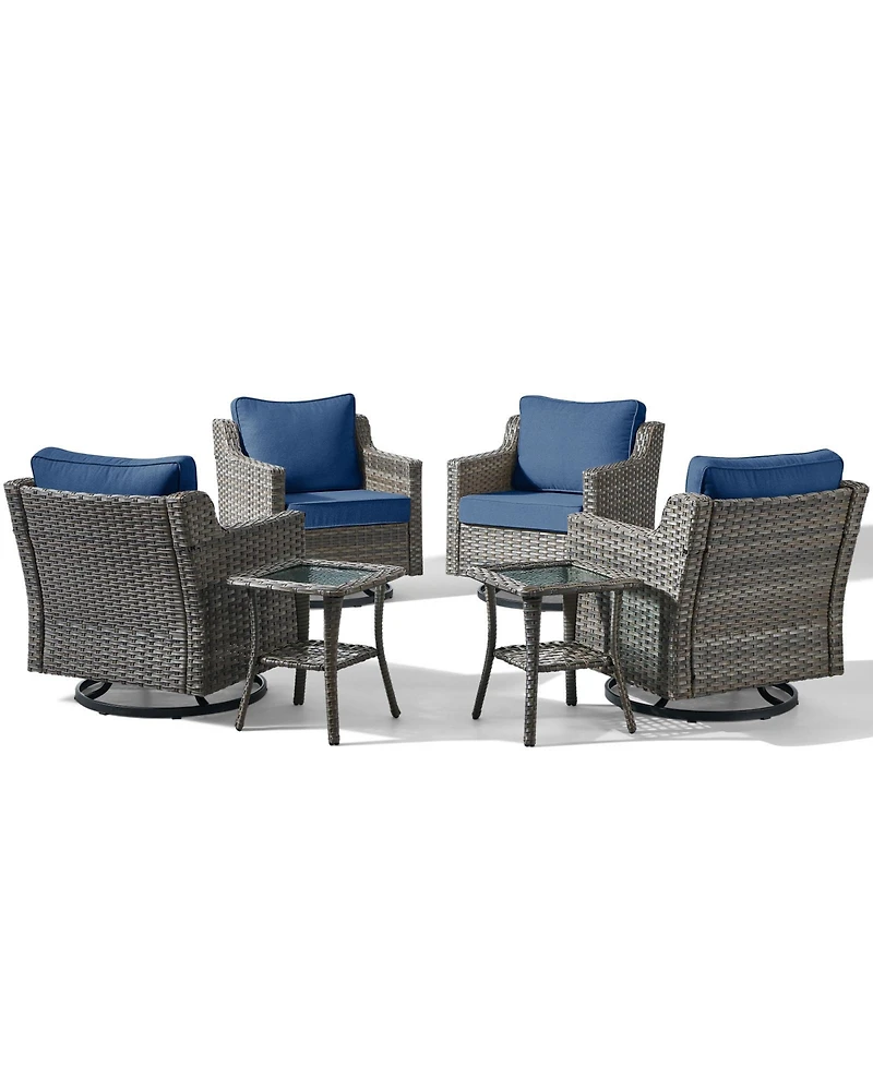 Pocassy 6 Piece Outdoor Wicker Patio Furniture Set,High Back Swivel Rocker Patio Chairs with 4" Thickened Cushions and Side Table