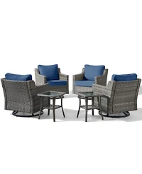 Pocassy 6 Piece Outdoor Wicker Patio Furniture Set,High Back Swivel Rocker Patio Chairs with 4" Thickened Cushions and Side Table