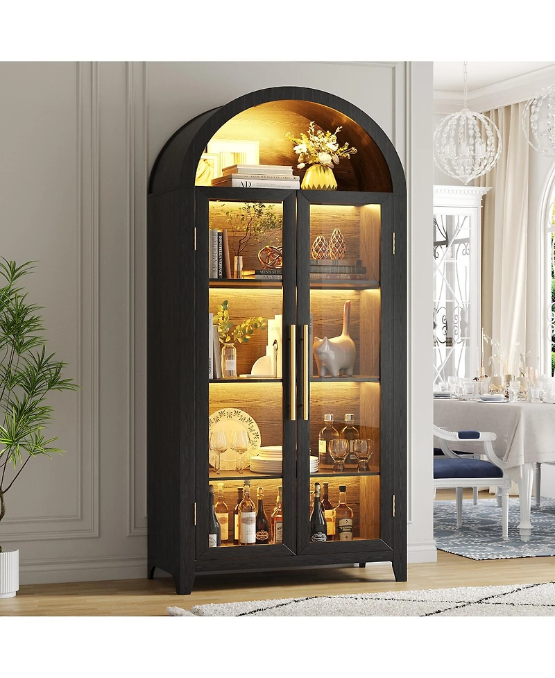 Vlsrka 71 Inch Arched Tall Cabinet with Led lights