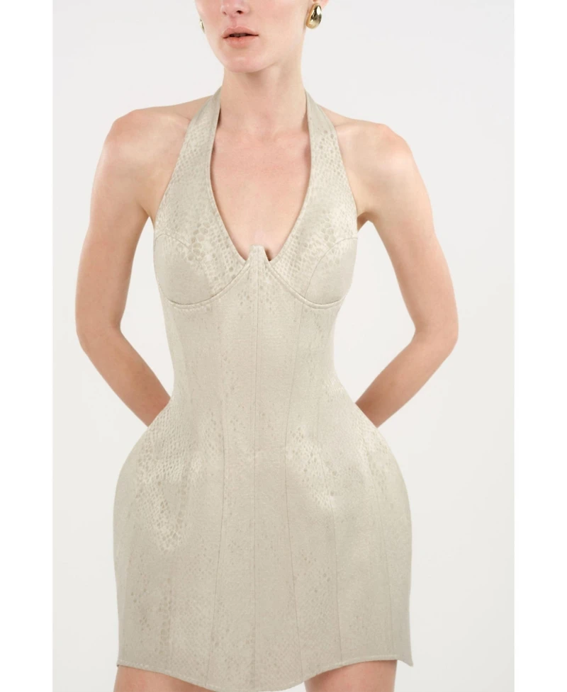 Nocturne Women's Snake-Print Boned Mini Corset Dress