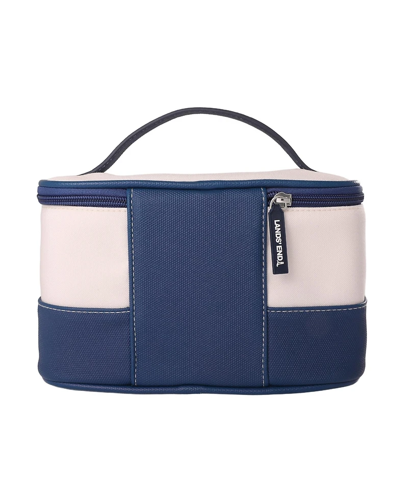 Lands' End Large Makeup Bag Train Case with 2 100 Ml Plastic Travel Bottles, Soft-Sided Cosmetic Travel Bag