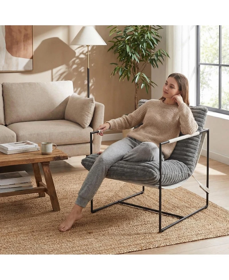 homfan Set of 2 Sling Accent Chairs, Chairs with Metal Frame, Removable Cushions for Reading Living Room or Bedroom, Easy Assembly
