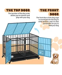 gaomon 42 inch Heavy Duty Dog Crate, Large Metal Dog Crate with 2 Feeding Door and Blows, Pet Cage House with Removable Tray and Wheels for s/m/l Dogs