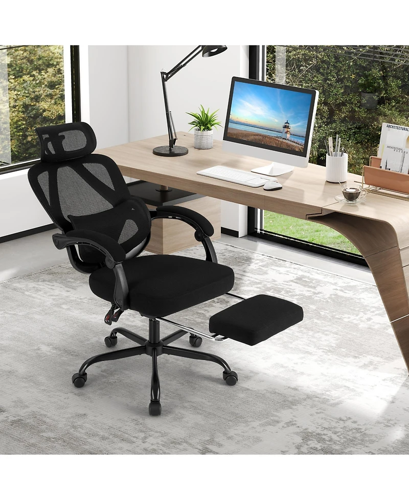 Slickblue High Back Mesh Office Chair with Retractable Footrest Support