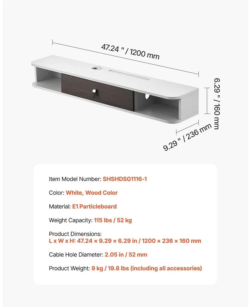 Gouun Floating Tv Stand, Wall Mount Entertainment Center with Cable Hole