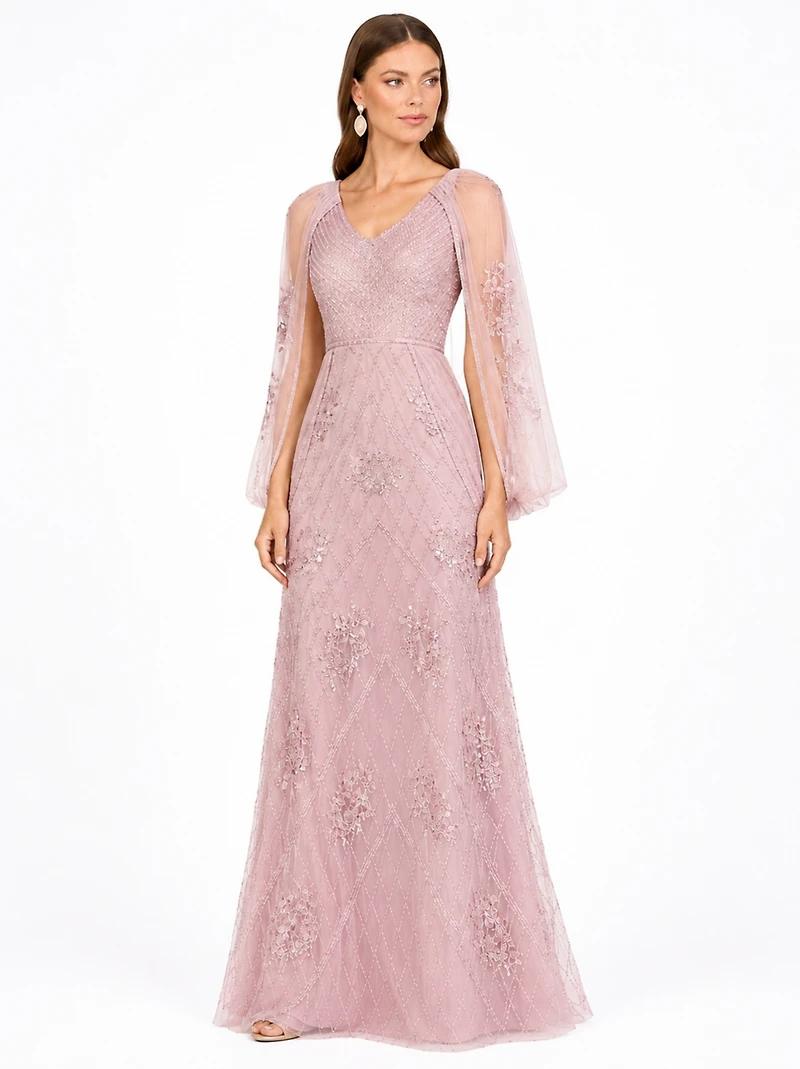 Lara Women's Beaded Cape Sleeve Dress