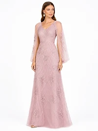 Lara Women's Beaded Cape Sleeve Dress