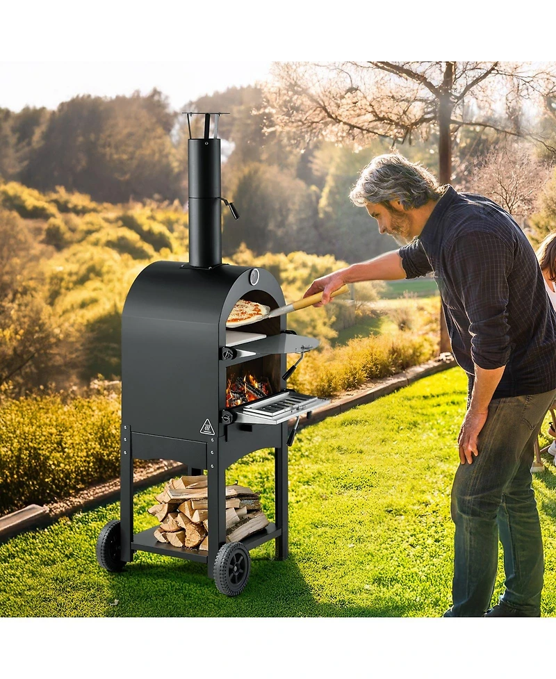 Cozito Outdoor Pizza Oven, 12 inches Wood Pellet 2-Layer Pizza Maker with Wheels