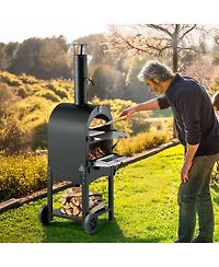 Cozito Outdoor Pizza Oven, 12 inches Wood Pellet 2-Layer Pizza Maker with Wheels