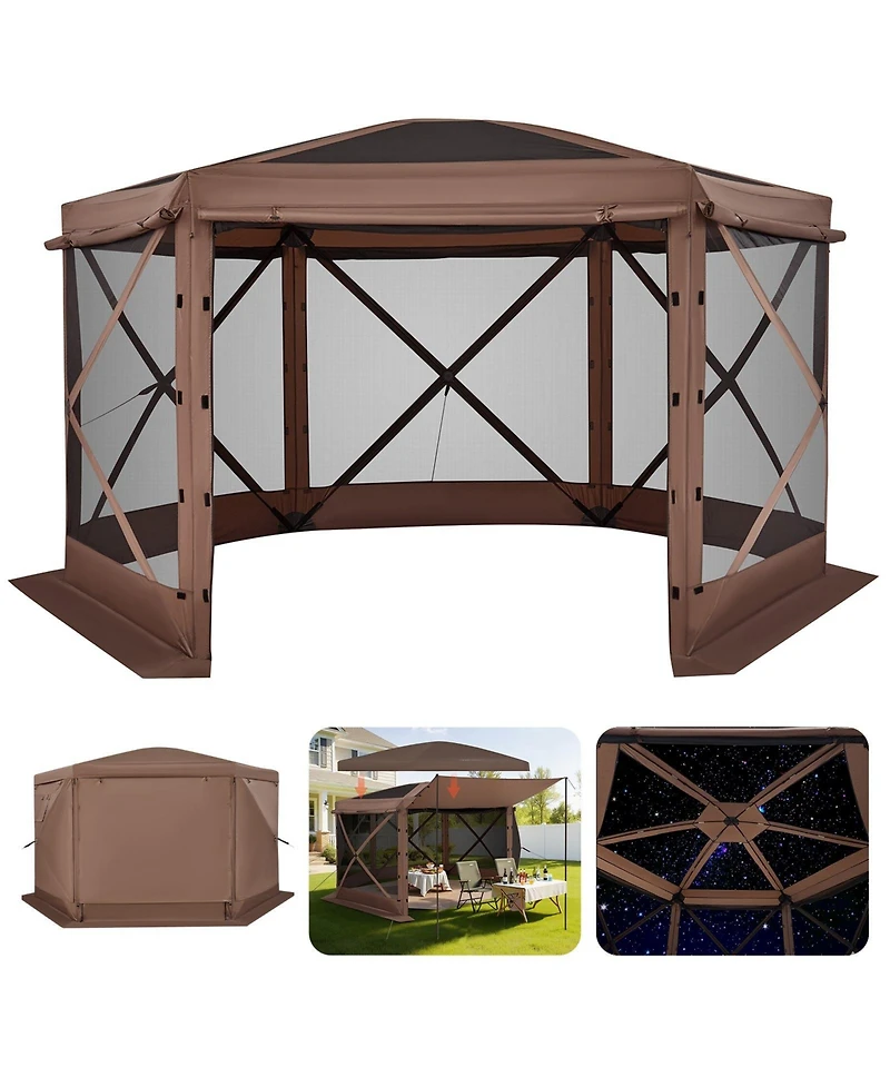 Cozito Pop Up Gazebo Screen Tent, 12 x 12 feet 6-Sided Canopy with Carry Bag